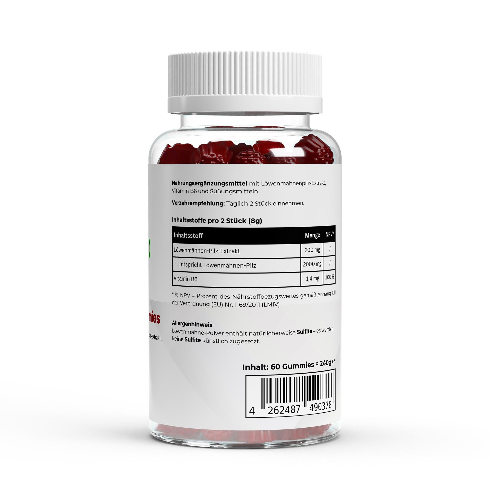 Löwenmähne + Vitamin B6 Gummies - 60 Stk.