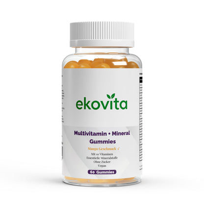 Leckere Multivitamin Gummies von ekovita, 60 Stück in veganer und laborgeprüfter Qualität.