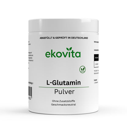L-Glutamin Pulver 500 g von ekovita in hochwertiger Verpackung für Muskelaufbau und Regeneration.