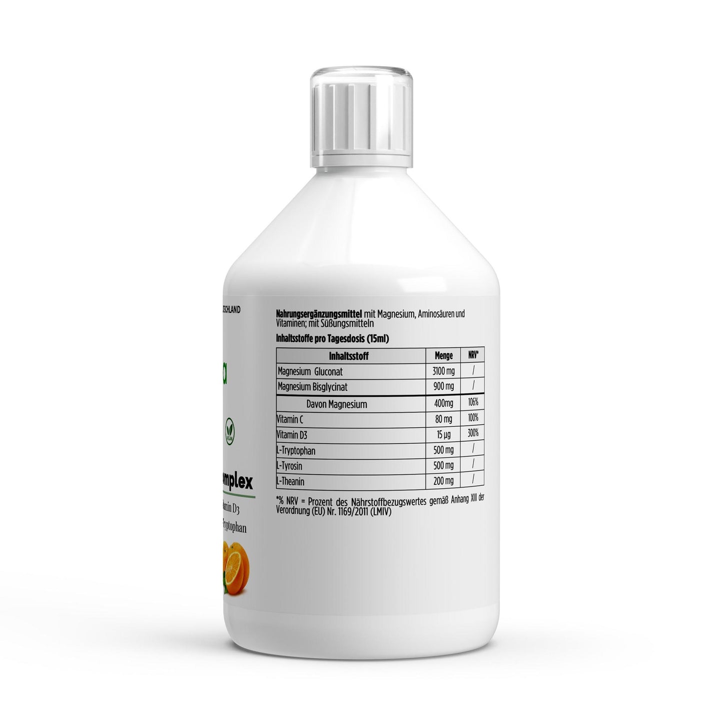Schlüsselzutaten der Magnesium Komplex Shots Plus+ für besseren Schlaf und Entspannung, perfekt für die tägliche Routine.