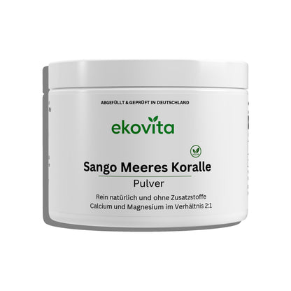 Nahaufnahme von Sango Meereskoralle Pulver, reich an Calcium und Magnesium.