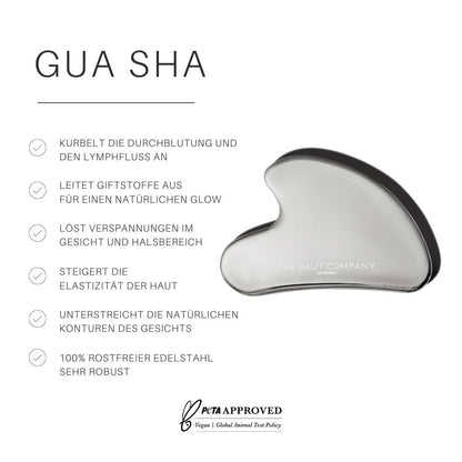 Verpackung des Gua Sha Gesichtsmassage Sets von The Haut Company, ideal für Hautpflege-Fans