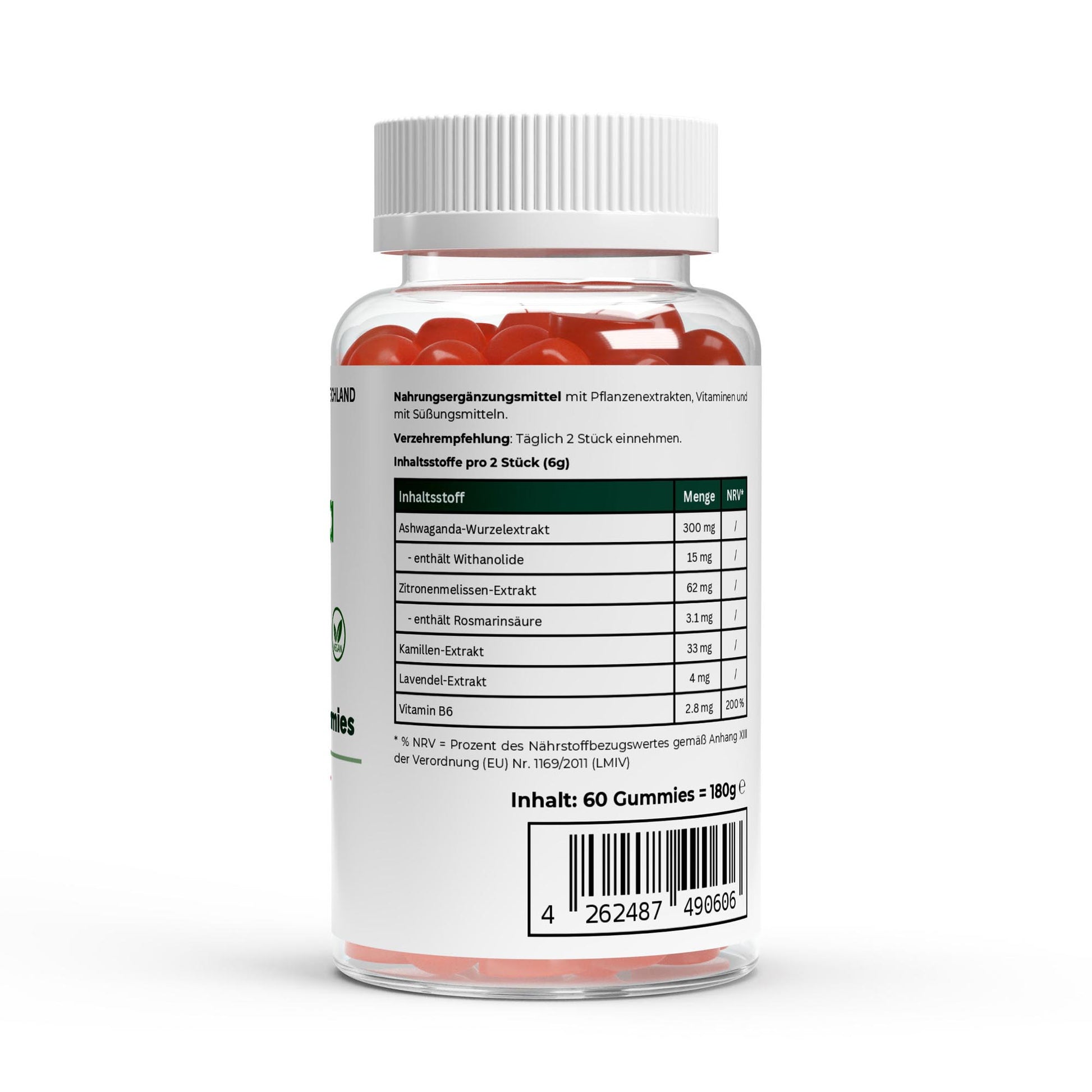 Ashwagandha Gummies in einer Hand gehalten, ideal für eine natürliche Stressbewältigung und Vitalität.