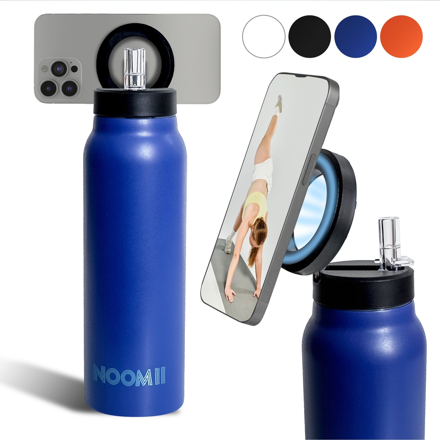 NooMii Edelstahl-Trinkflasche 800 ml – Magnetdeckel & Handyhalter