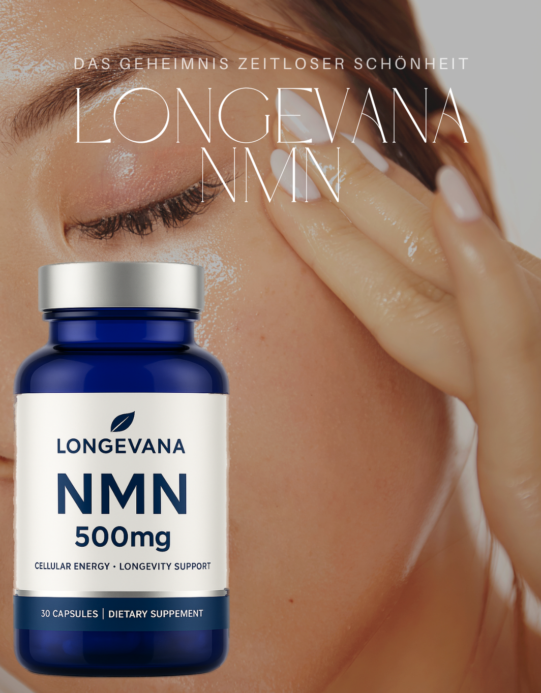 Longevana NMN 500mg Kapseln im Fokus, Hintergrund unscharf für mehr Detail