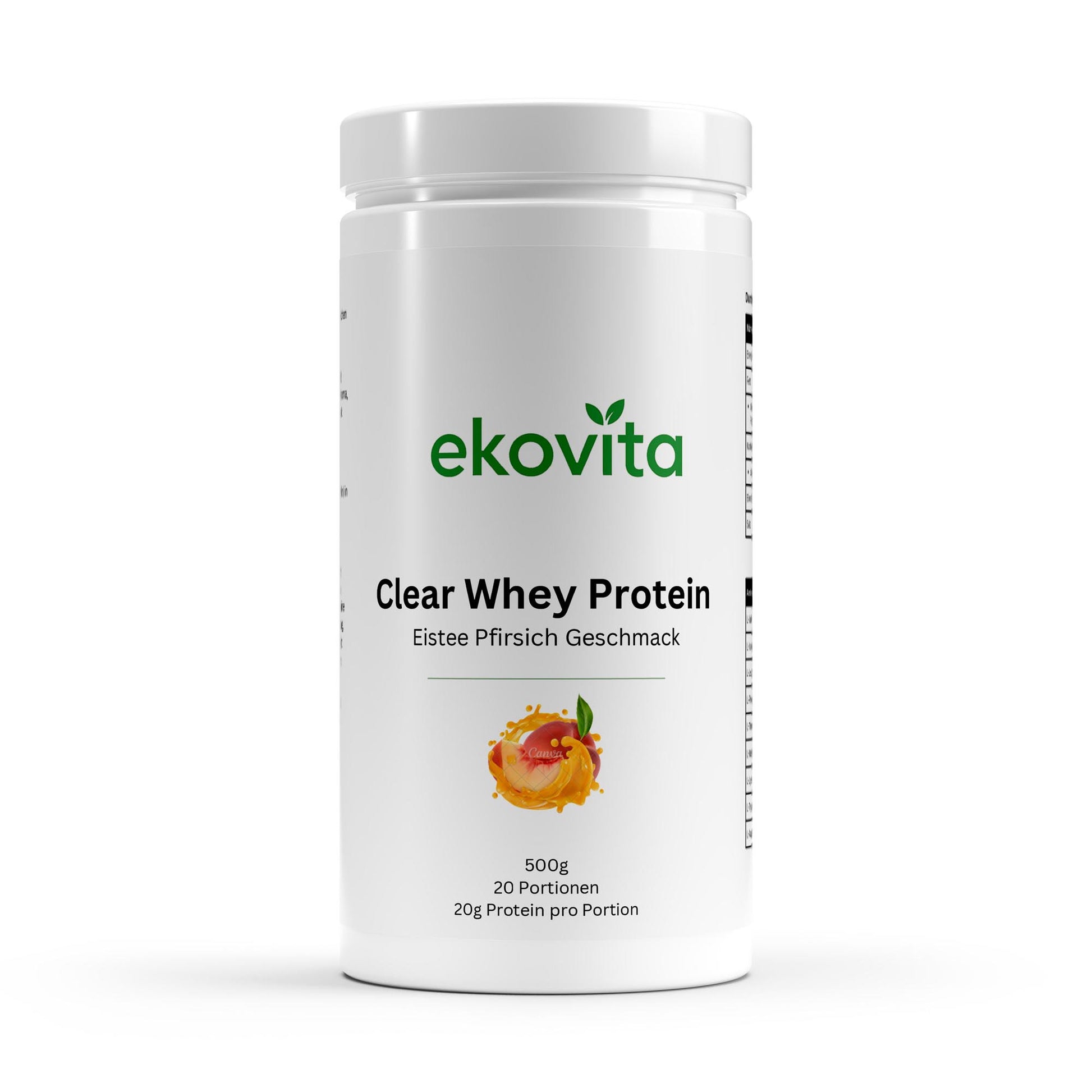 Clear Whey Protein Eistee Pfirsich in einer transparenten Verpackung für Muskelaufbau und Erfrischung.