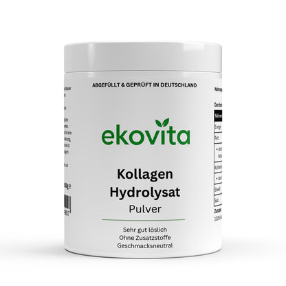 Kollagen Hydrolysat Pulver 500g in hochwertiger Verpackung für Hautelastizität und Gelenkgesundheit.