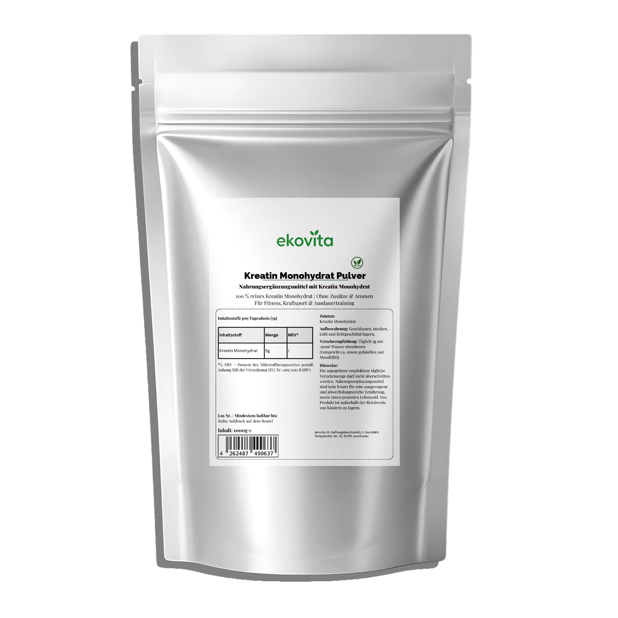 Kreatin Monohydrat 1000g Doypack von ChanceToBrand, hochwertiges Nahrungsergänzungsmittel für Muskelwachstum.
