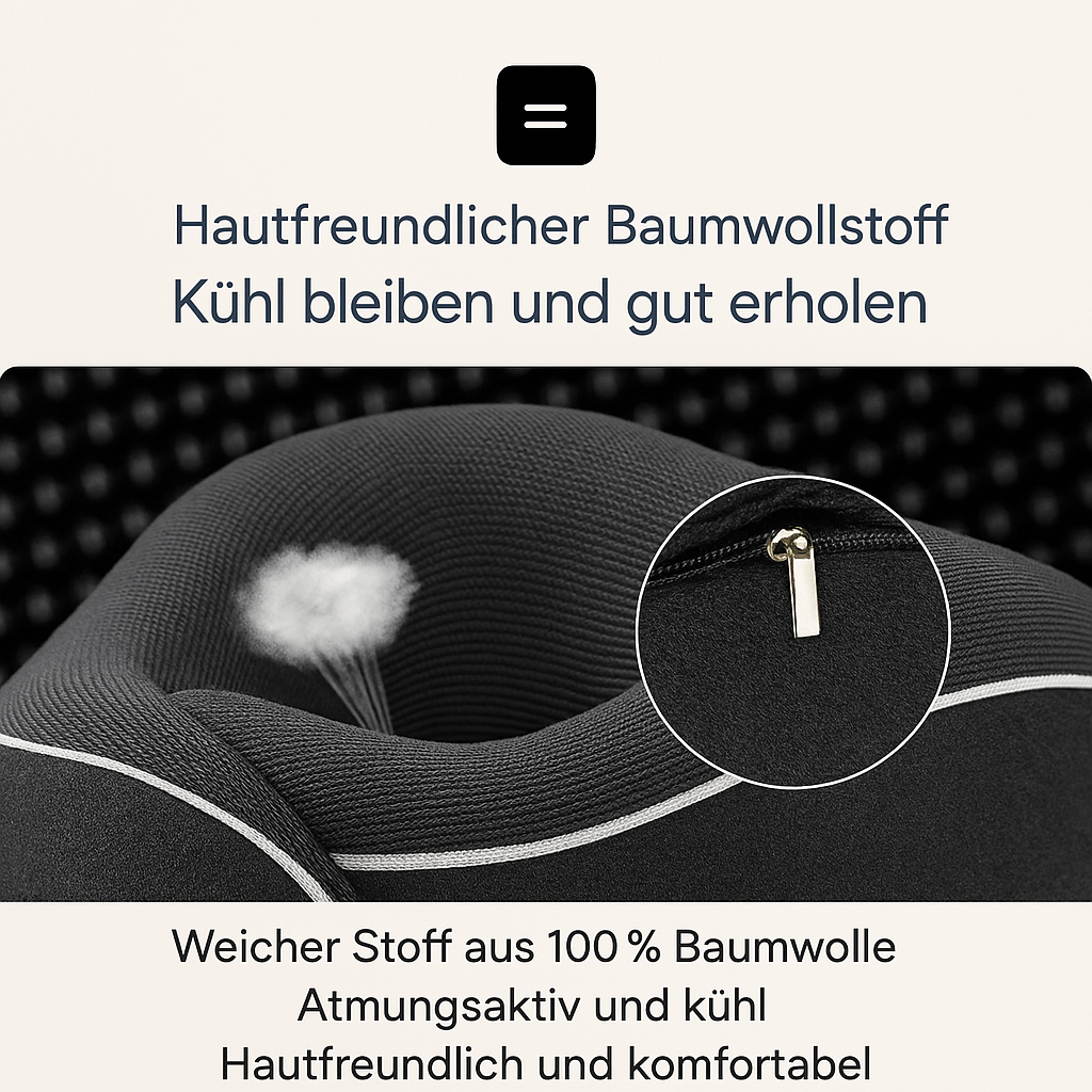 Angenehme Oberfläche des Nackenkissens mit atmungsaktivem Material für optimalen Komfort.