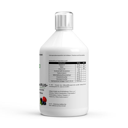 Detailaufnahme der veganen Kollagen Shots in Wildberry-Geschmack, perfekt für Nahrungsergänzung.