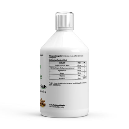 Detailansicht der Ginseng Power Plus+ Verpackung, die Laborgeprüftheit und natürliche Inhaltsstoffe hervorhebt.