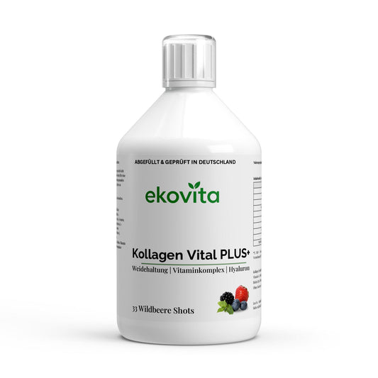 Kollagen Vital Plus Shots in eleganter Verpackung, ideal für Hautpflege und Gesundheit.