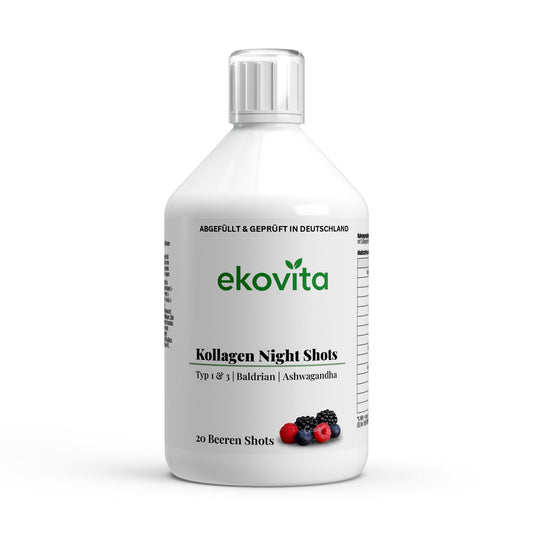 Kollagen Night Plus+ Shots von ChanceToBrand in einer eleganten Flasche mit hochdosiertem, veganem Kollagen.