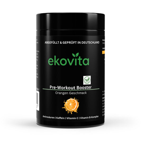 Hauptproduktbild des Pre-Workout Boosters in Orange, 520g von ChanceToBrand, ideal für vegane Sportnahrung.