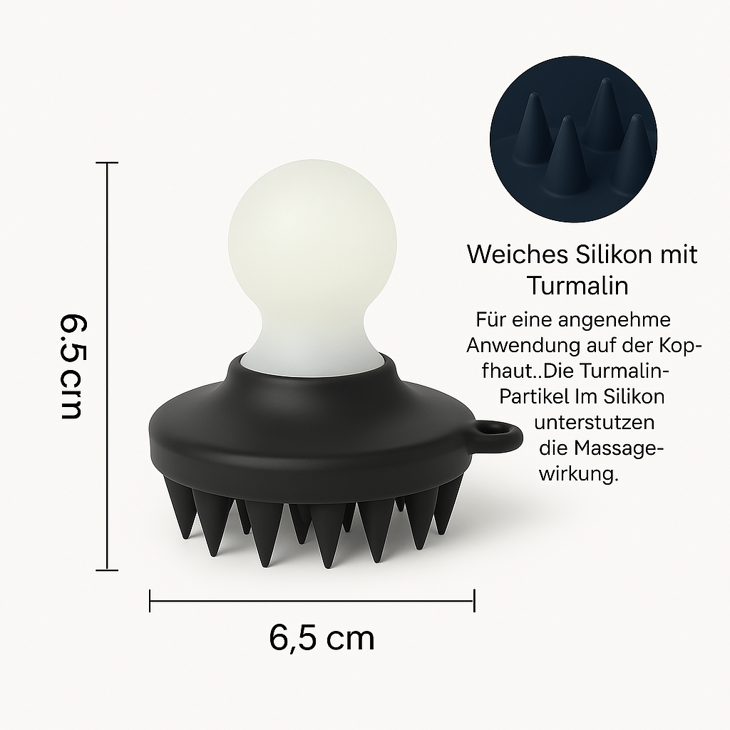 Anwendung des KÖ-HAIR Massagekamms auf der Kopfhaut, fördert das Haarwachstum und die Durchblutung.
