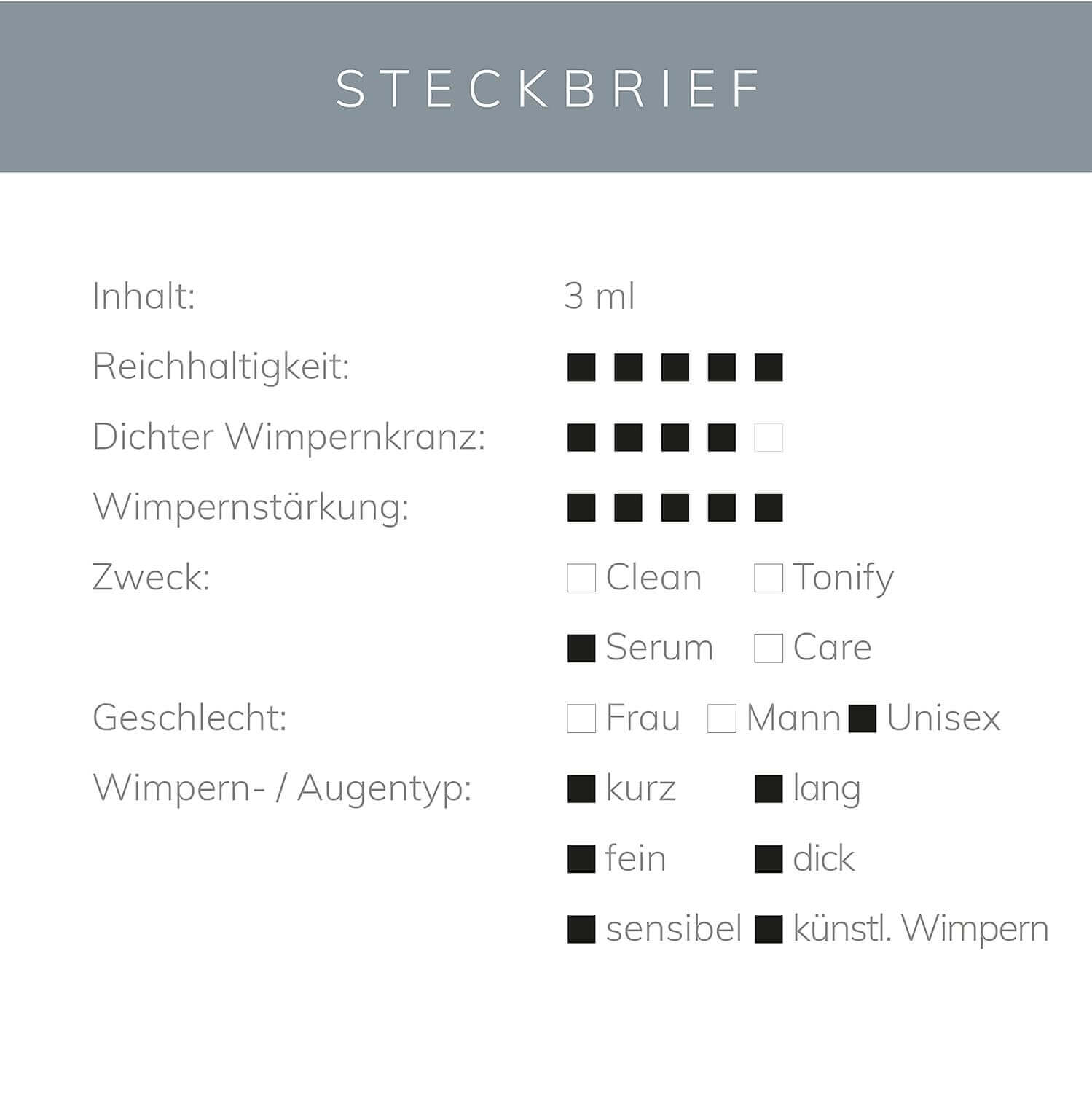 Verpackung des KÖsmetik Augenbrauenserums mit Betonung auf natürliche Inhaltsstoffe für gesundes Haar.