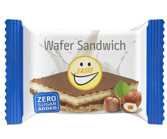 EASIS Knusprige Waffel Sandwich Ohne Zuckerzusatz | Waffelschnitte mit Milchschokolade, Haselnusscreme & Vanillecreme | Kalorienarme Süßigkeiten | Waffel Kekse mit Hohem Ballaststoffgehalt | 3x25g