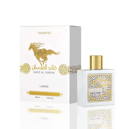 Elegante Flasche des Lattafa Qaed Al Fursan Unlimited Eau de Parfum 90ml für luxuriöse Düfte.