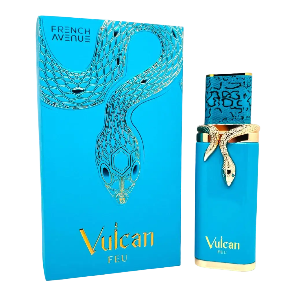 French Avenue Vulcan Feu Eau de Parfum 100ml in eleganter Flasche, verströmt fruchtig-würzigen Duft.