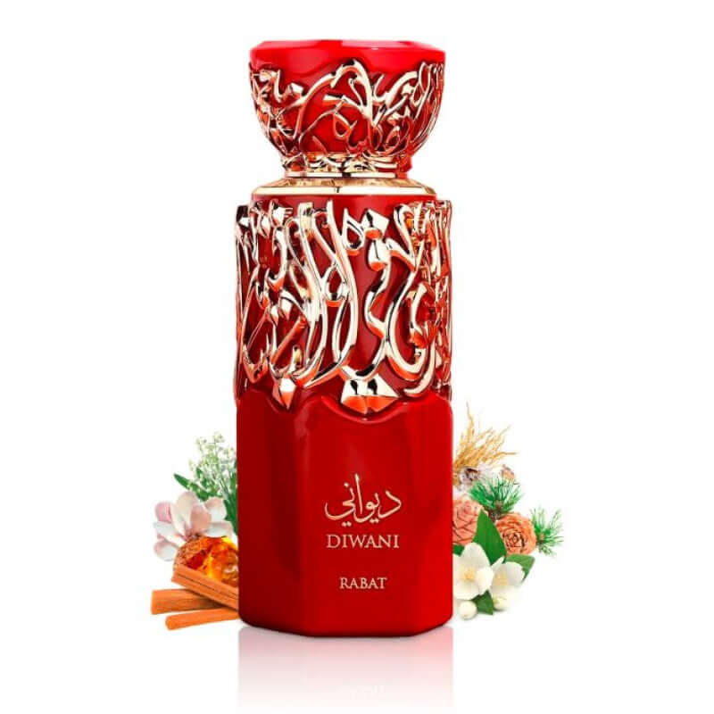 Detailansicht der luxuriösen Verpackung des Diwani Rabat Eau de Parfum 100ml.