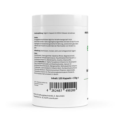 Nahaufnahme der Softgels des ChanceToBrand Multivitamin Komplex, ideal als Nahrungsergänzungsmittel.