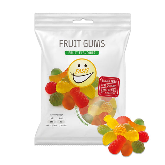 EASIS Fruchtgummis Ohne Zuckerzusatz, Kalorienarme Gummibärchen mit Süßstoff auf natürlicher Basis, Verschiedene Fruchtgeschmäcker, Weingummi Süßigkeiten, Gesunder Snack für Kinder & Erwachsene, 80g