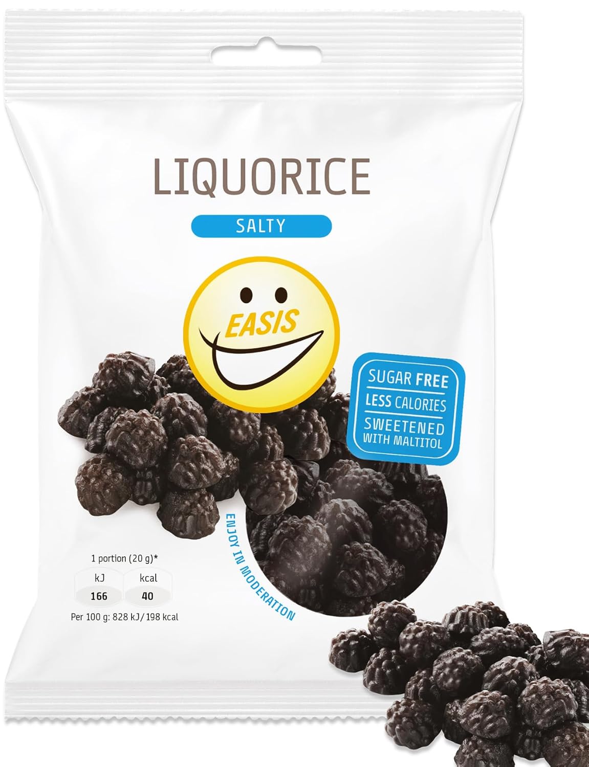 EASIS Gesalzene oder Gesüßte Lakritze Süßigkeiten Ohne Zuckerzusatz | Gesunder Snack mit Süßstoff auf natürlicher Basis für Kinder & Erwachsene, 1x80g