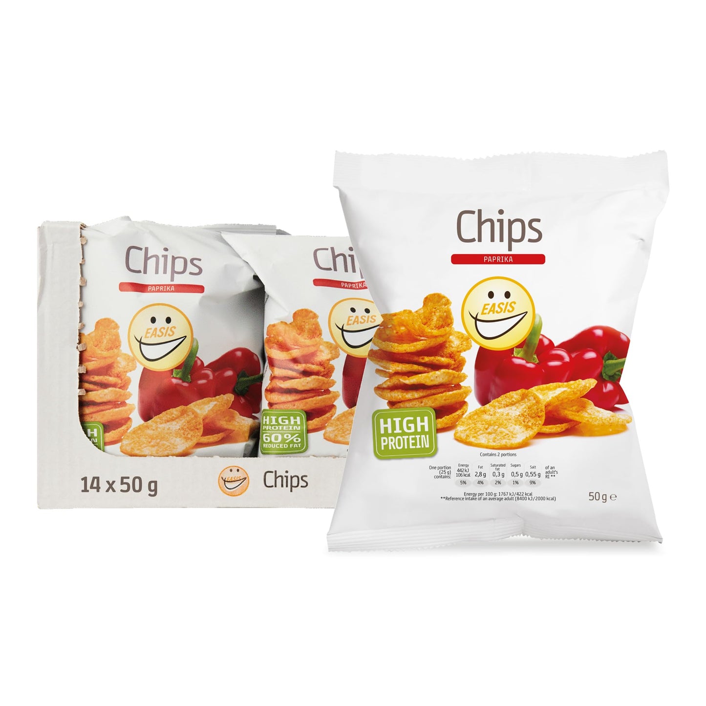 EASIS High Protein Chips, Sour Cream & Onion Crisps, Protein Snack, Reich an Ballaststoffen, 60% Weniger Fett, Perfekter Fitness Snack, 50g
