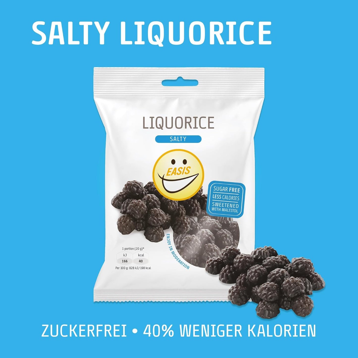 EASIS Gesalzene oder Gesüßte Lakritze Süßigkeiten Ohne Zuckerzusatz | Gesunder Snack mit Süßstoff auf natürlicher Basis für Kinder & Erwachsene, 1x80g