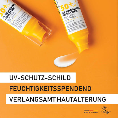 Detailaufnahme von Hydra Defense Sonnencreme mit SPF 50+ für optimalen Hautschutz.