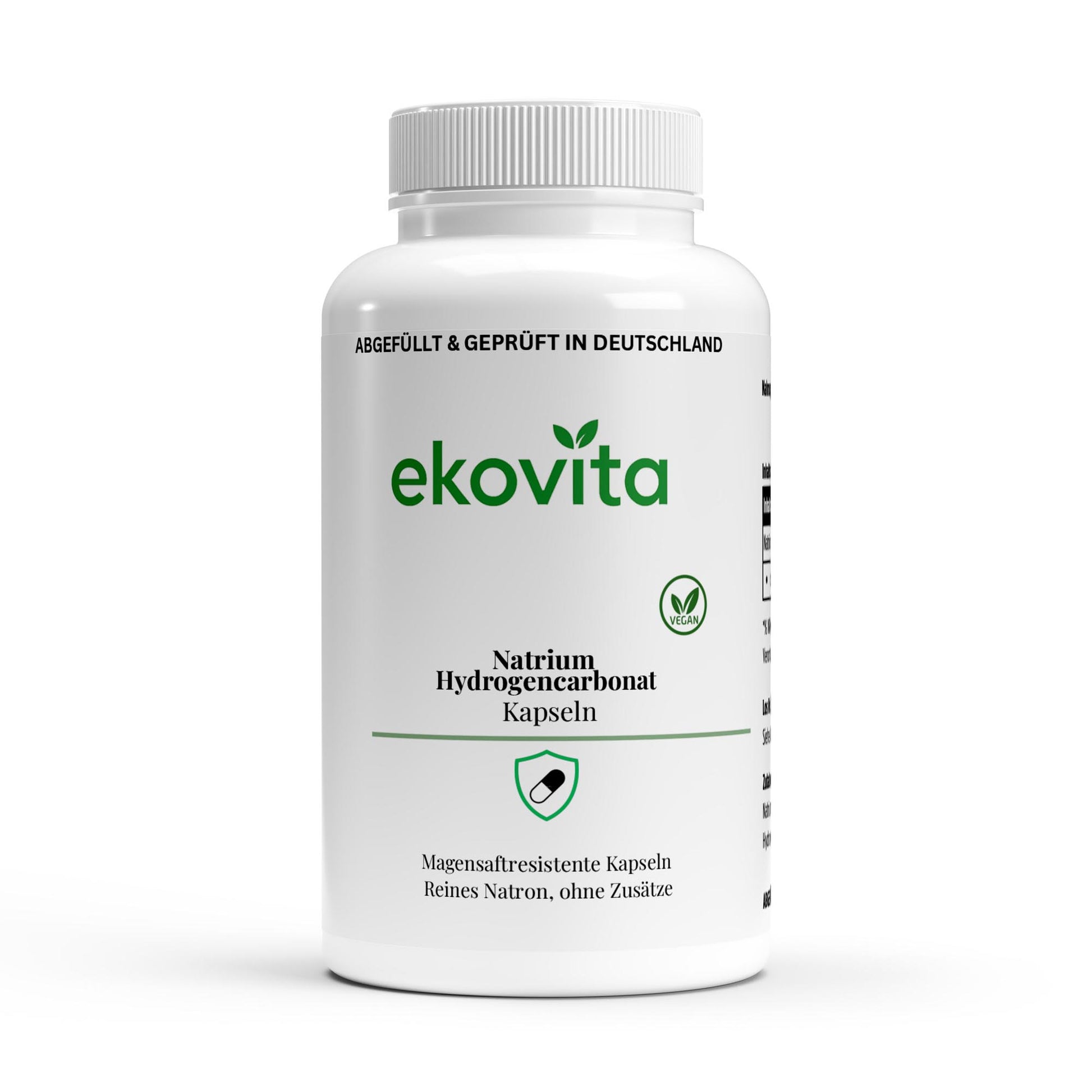 Hochdosierte Natron Kapseln von ekovita in einer eleganten Verpackung für bessere Verdauung.