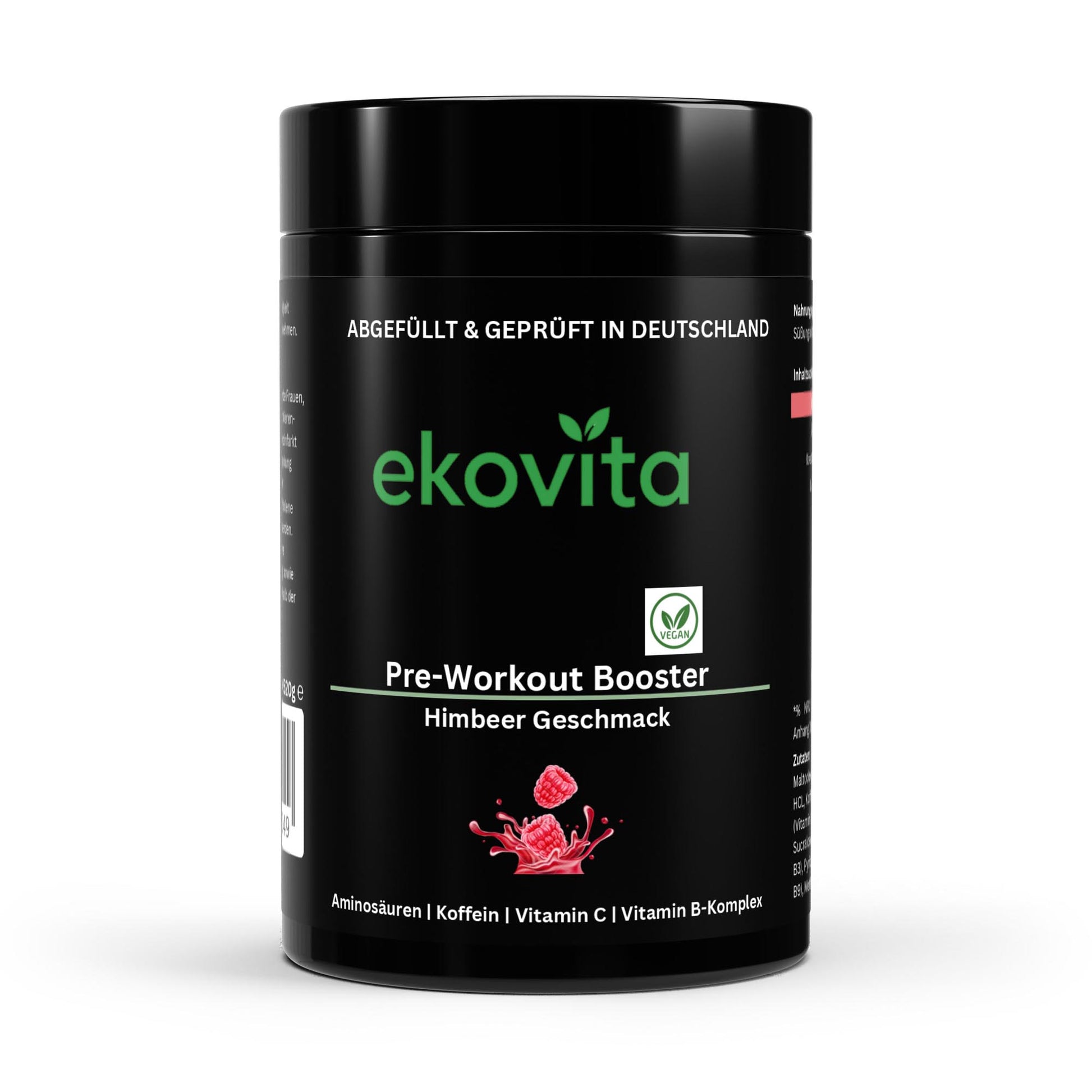 Pre-Workout Booster Himbeere in einer transparenten Verpackung von ChanceToBrand für optimale Sporternährung.