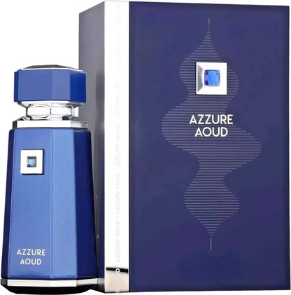 Detailaufnahme der luxuriösen Verpackung des Azzure Aoud Eau De Parfum von Luxus Aroma.