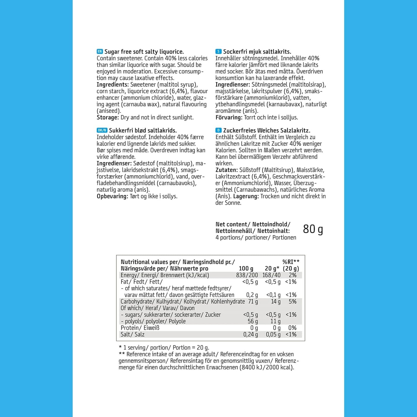 EASIS Gesalzene oder Gesüßte Lakritze Süßigkeiten Ohne Zuckerzusatz | Gesunder Snack mit Süßstoff auf natürlicher Basis für Kinder & Erwachsene, 1x80g