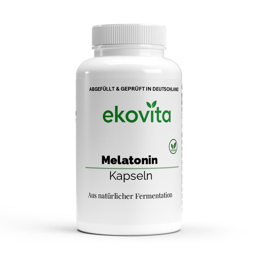 Melatonin 1 mg Kapseln für eine natürliche Schlafhilfe, vegan und laborgeprüft von ekovita.