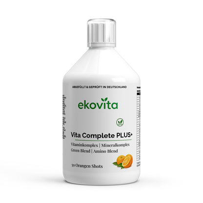 Hochdosierte Vita Complete Plus Shots in frischem Orange für optimale Vitamine und Mineralstoffe.