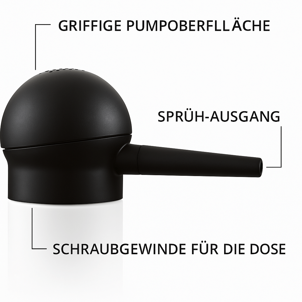 Detailaufnahme der KÖ-HAIR Hair Fiber Anwendung mit dem praktischen Applikator von ekovita.