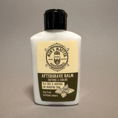 Aftershave Balsam Teebaum & Menthol von Männerboxx in stilvoller Verpackung, ideal für Männerhautpflege nach der Rasur.