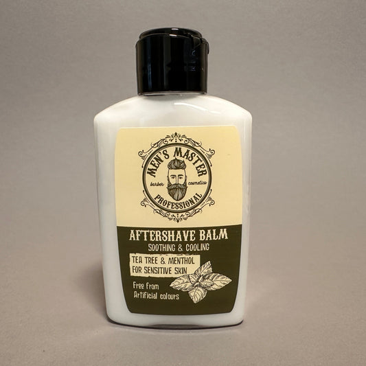 Aftershave Balsam Teebaum & Menthol von Männerboxx in stilvoller Verpackung, ideal für Männerhautpflege nach der Rasur.
