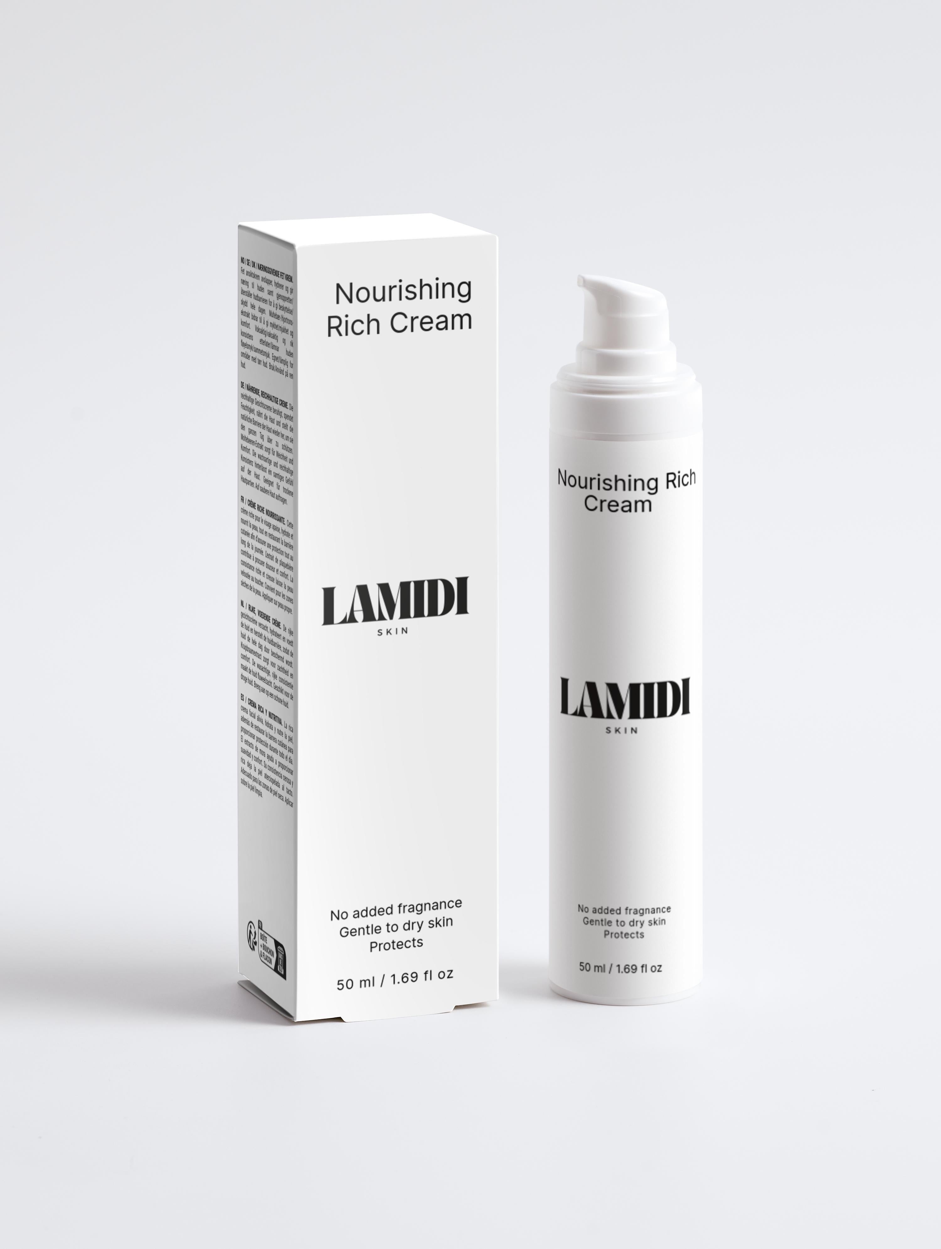 Premium ekovita Nourishing Rich Cream in einem eleganten Tiegel für trockene Haut von Lamidibeauty.