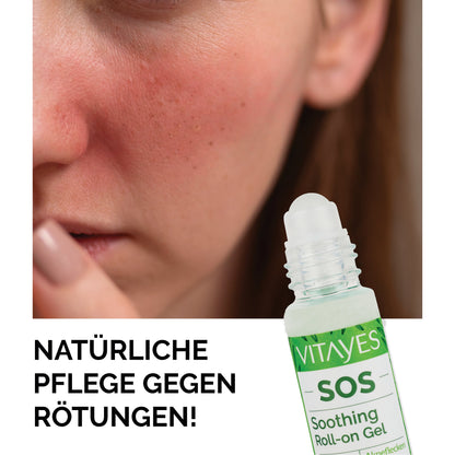Öffnete Flasche des Teebaumöl SOS Serums, zeigt die texturierten Tropfen für gezielte Anwendung.