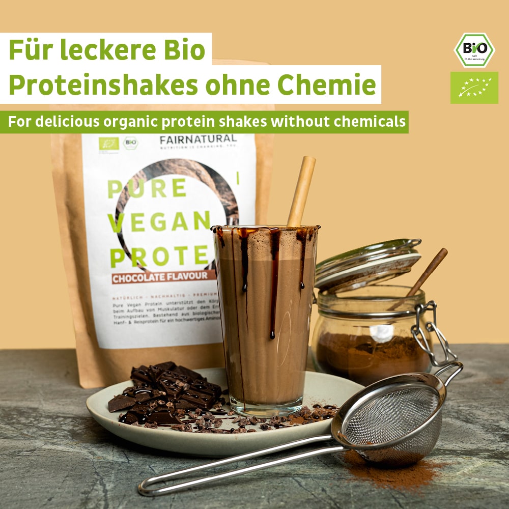 Detailansicht von ekovita Premium Proteinpulver, perfekt für vegane Diät und Sporternährung.