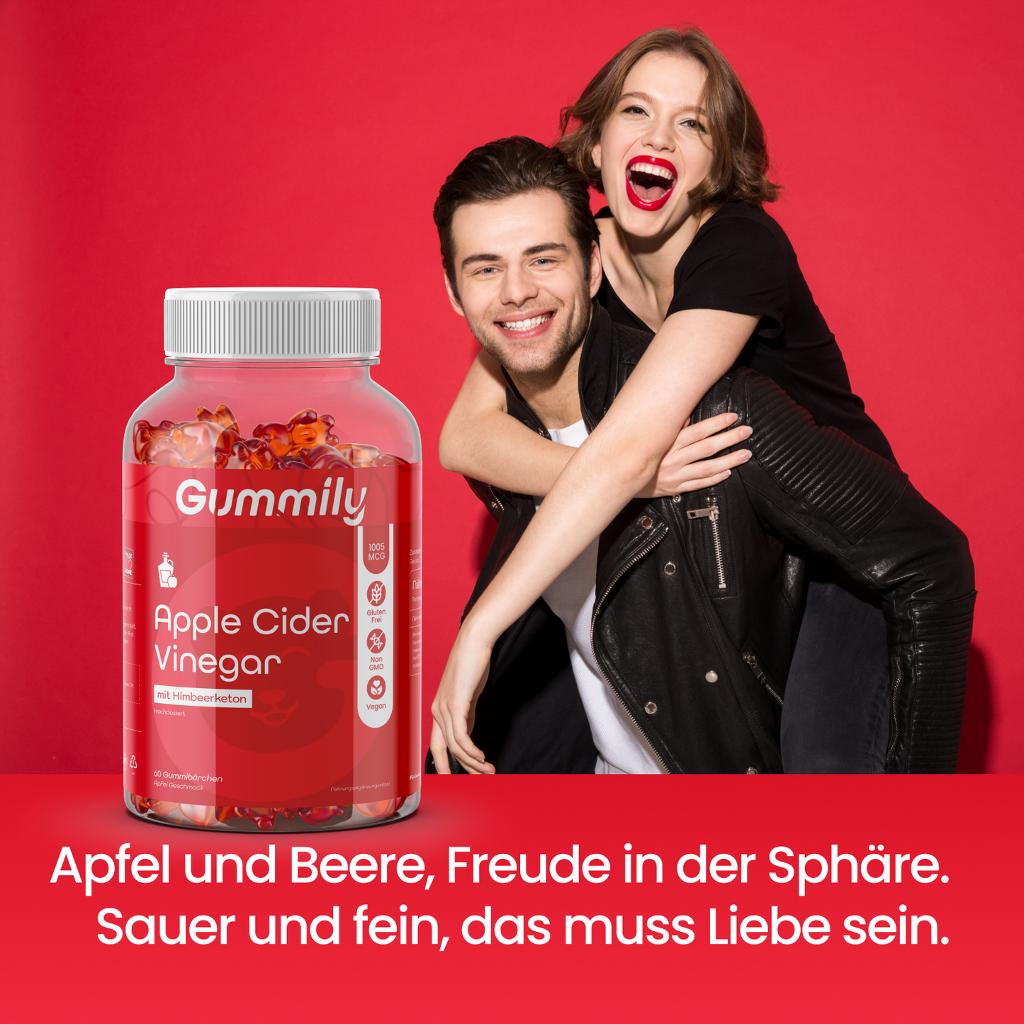 Apfelessig Gummibärchen mit Himbeergeschmack – vegan