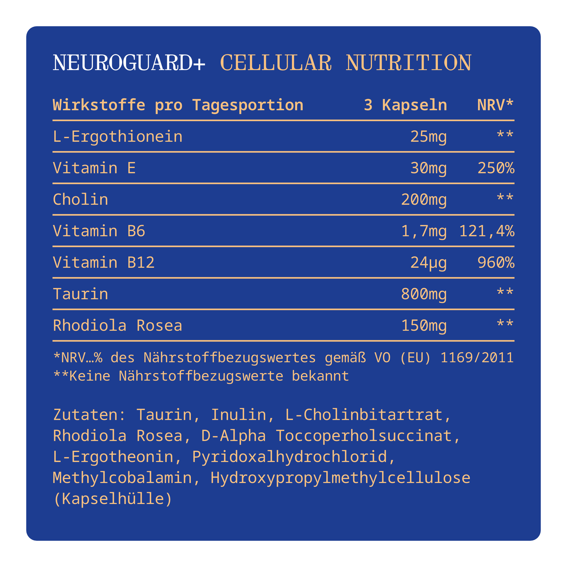 Packung der NEUROGUARD+ Kapseln mit der Marke drnoel für Unterstützung der kognitiven Fähigkeiten.