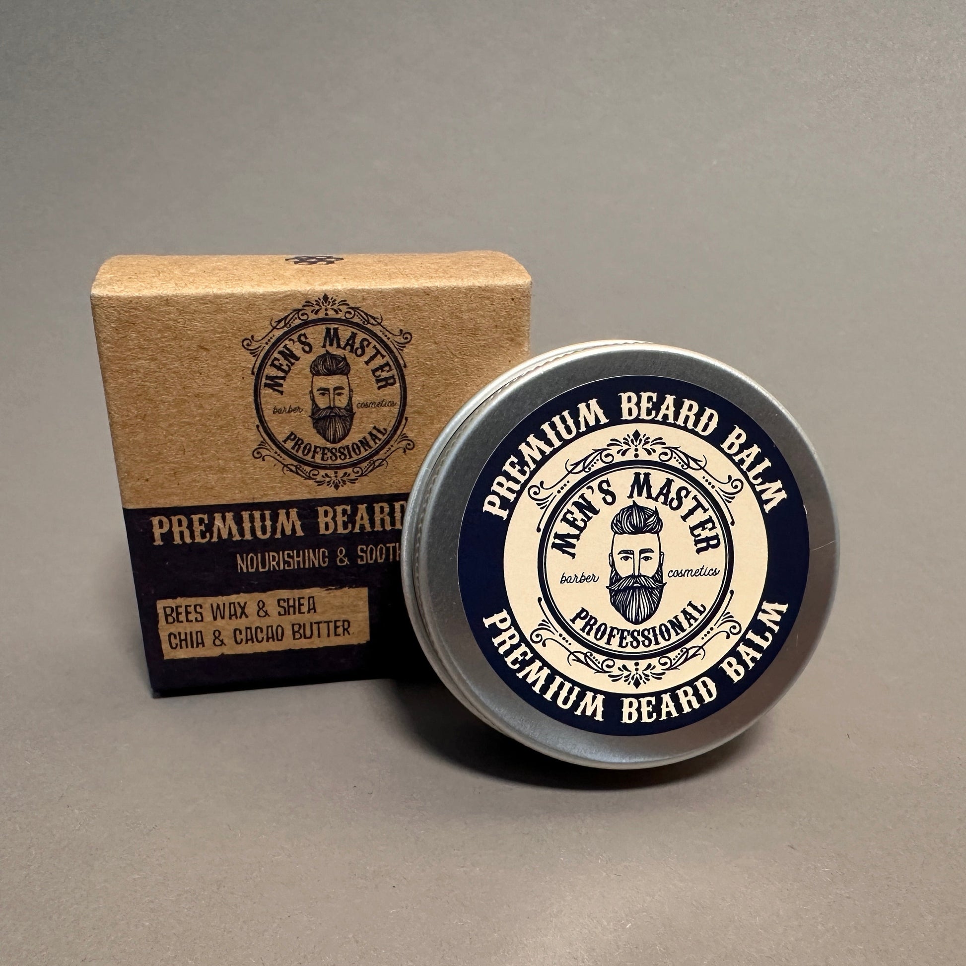 Detailaufnahme des Bartbalsams, zeigt die cremige Textur für intensive Pflege.Männerboxx Pflegeprodukte.