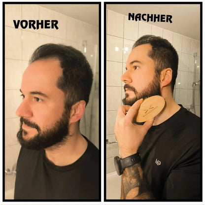 Die Bartbürste von Männerboxx in der eleganten Verpackung für Pflegeprodukte.