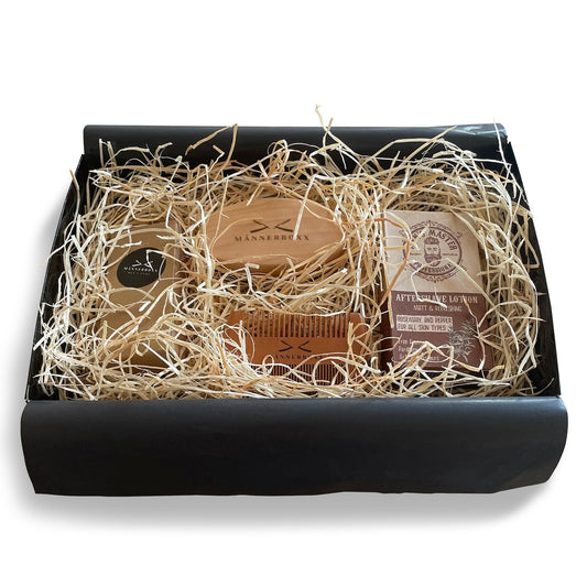 Bartpflege Geschenkset ‚Highlight‘ von Männerboxx, stilvoll verpackt für die perfekte Männerpflege.