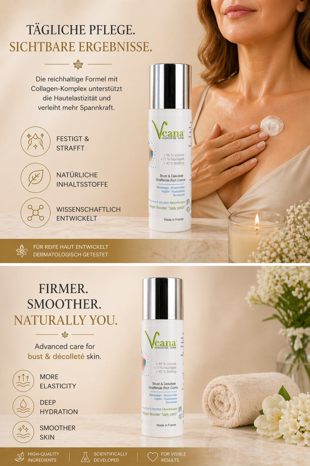 Hals- und Decollette hautstraffende Creme (200ml) + Collagen Ultra-Lift DeLuxe Duschgel (500ml)