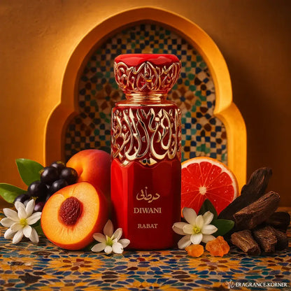 Anwendung des Diwani Rabat Eau de Parfum, das luxuriösen Duftnoten für jeden Anlass bietet.