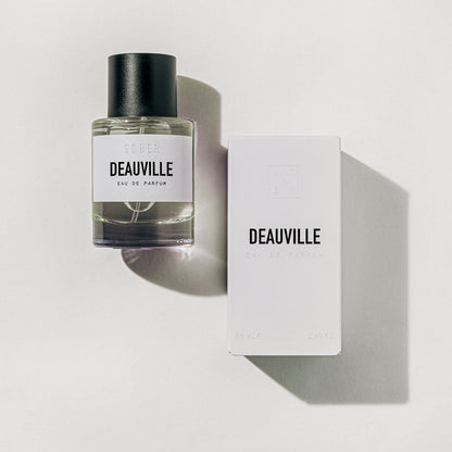 Das Details des Deauville Eau de Parfums mit hochwertiger Verpackung und elegantem Design in Nahaufnahme